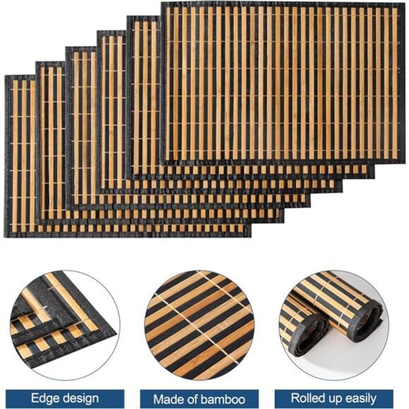 Placemats Set of 6, Bamboo Table Mats Set, 18'' × 12'' Woven Placemat, Washable - Picture 4 of 7